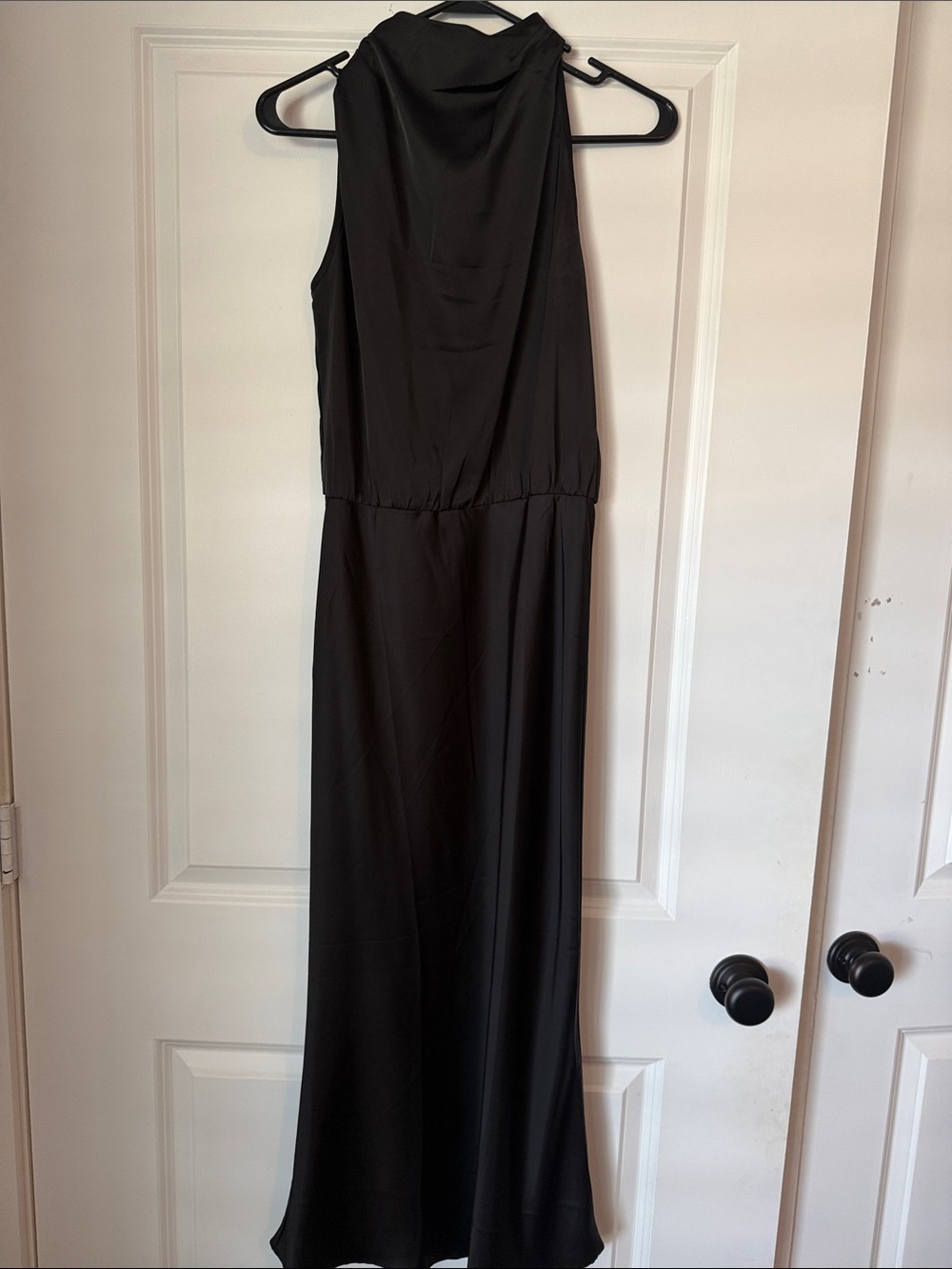 Black Sleeveless Maxi Dress with Draped Neckline